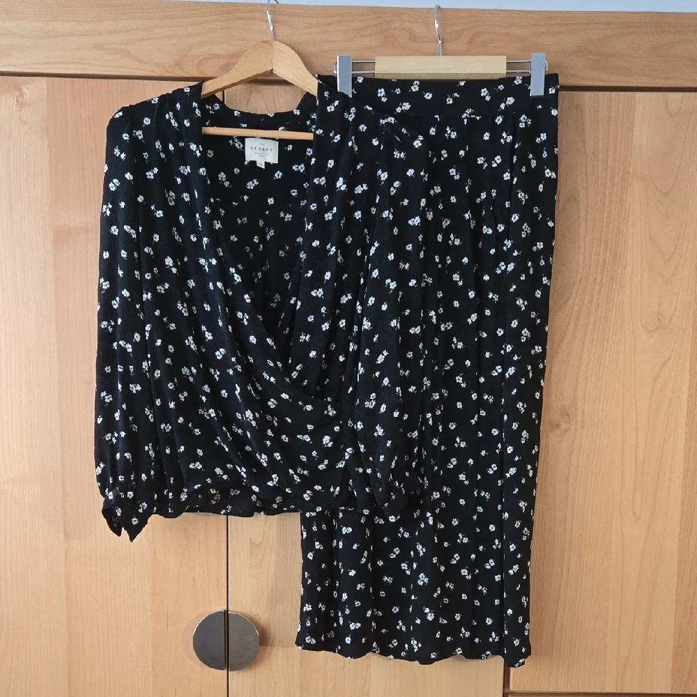 Sezane Floral Blouse and Skirt Set, GUC, French Chic, Quiet Luxury Paris